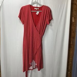 NWT Loft Red Ditsy Floral Wrap Dress Knee Length Dress 12 Boho Feminine